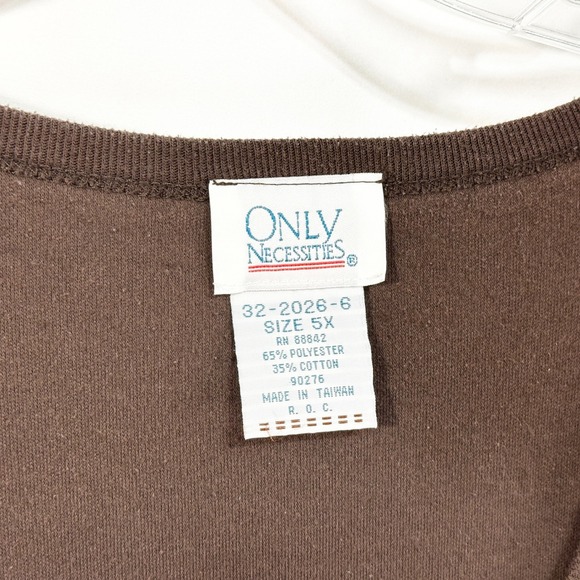 Only Necessities Plus Size 5X Top Brown V Neck‎ Long Sleeve Button Front 1395 - Picture 3 of 7